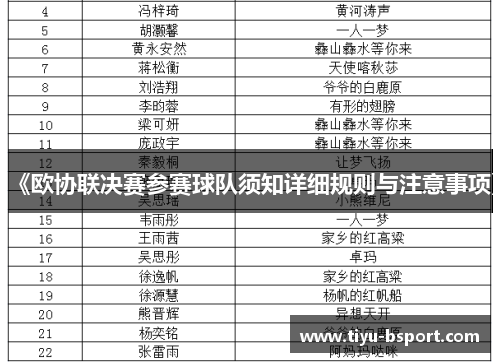 《欧协联决赛参赛球队须知详细规则与注意事项》